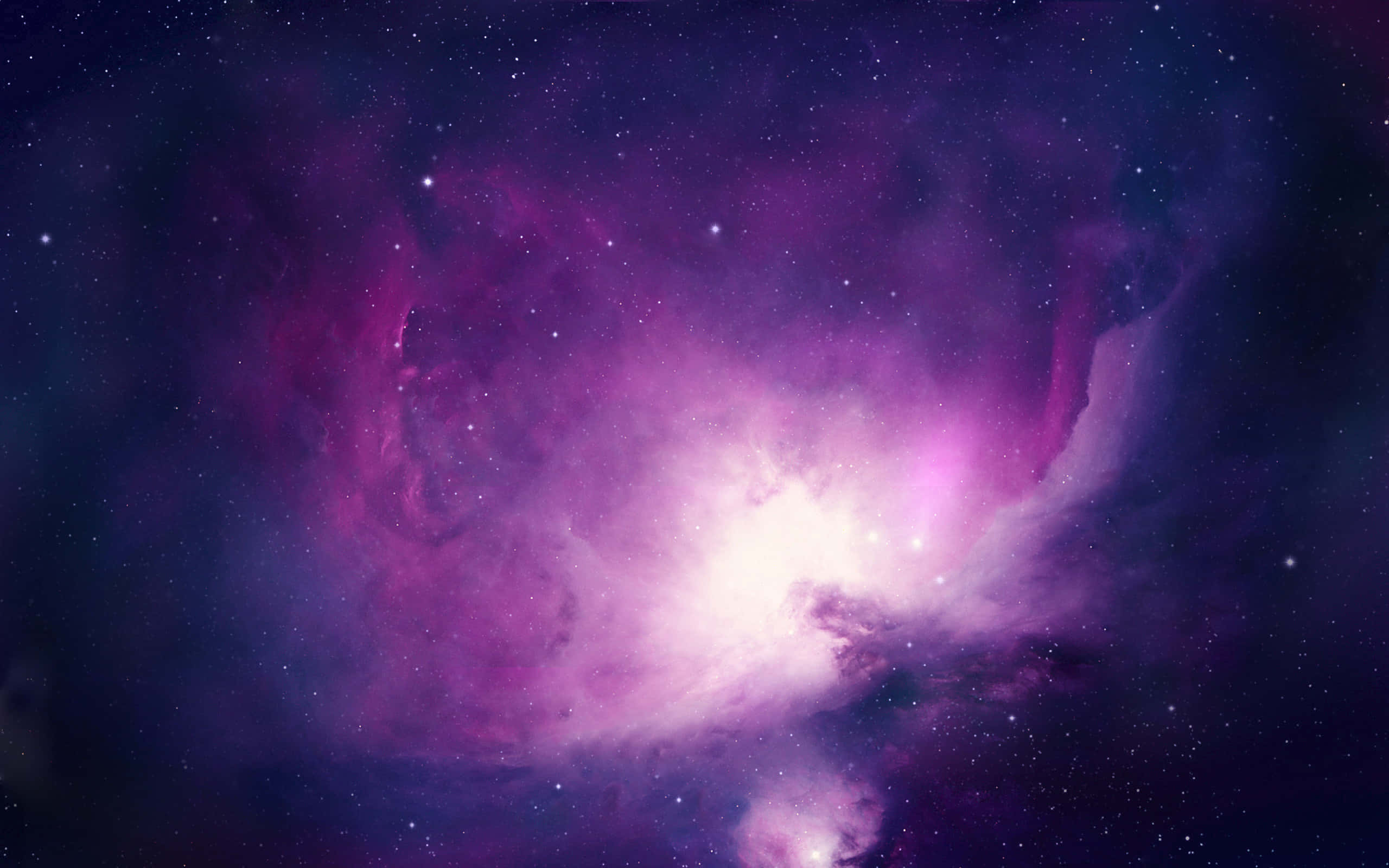 星星動圖 桌布 壁紙 — 一個充滿活力的紫色和粉紅色星雲，在深邃的宇宙夜空中閃爍著星光。