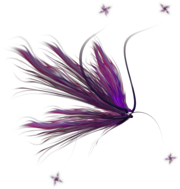 Fairy Wings 桌布 壁紙 — 一個充滿活力的紫色和粉紅色羽毛生物，帶有流動的絲線和漂浮的星狀粒子，背景為黑色。