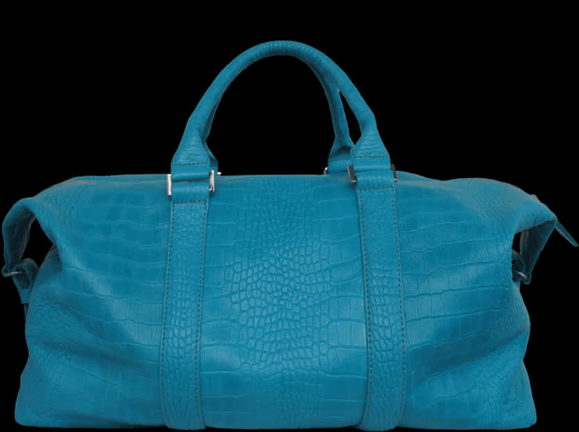Ladies Bags 桌布 壁紙 — 一個充滿活力的綠松石鱷魚紋理行李袋，搭配銀色五金，在純黑背景上格外突出。