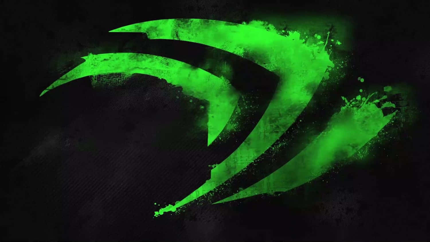 nvidia 桌布 壁紙 — 一個充滿活力的綠色NVIDIA標誌在深色紋理背景上動態飛濺。