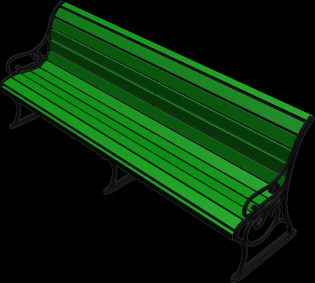 Park Bench 桌布 壁紙 — 一個充滿活力的綠色公園長椅，帶有黑色華麗金屬框架，孤立在黑色背景上。