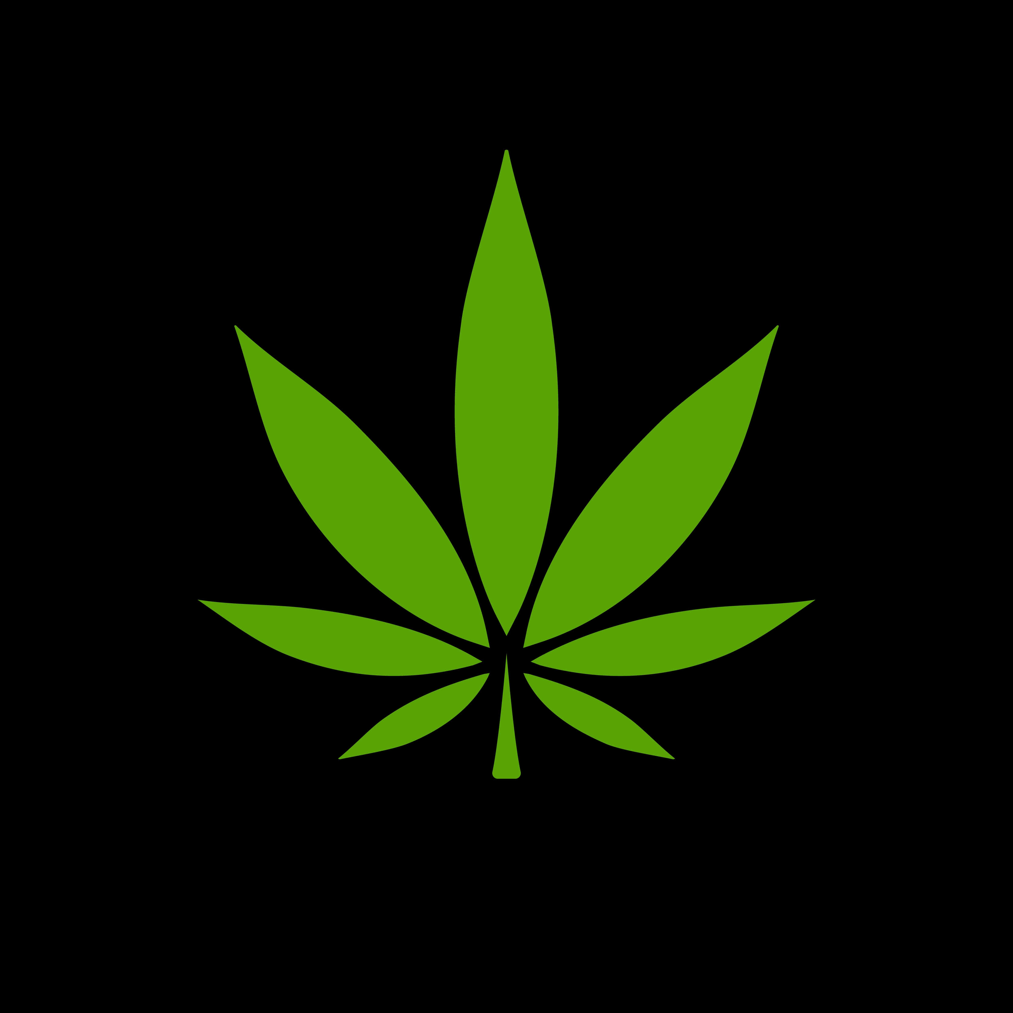 Marijuana Leaf 桌布 壁紙 — 一個充滿活力的綠色大麻葉圖示，居中於純黑色背景上，帶有清晰的向量線條。