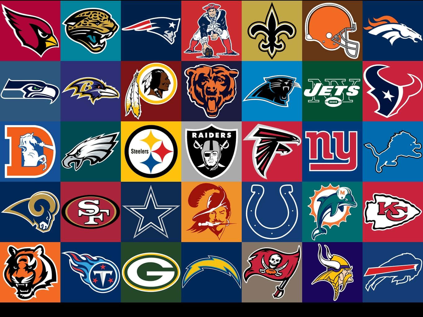 為運動迷而設的彩色背景上NFL球隊標誌網格。
