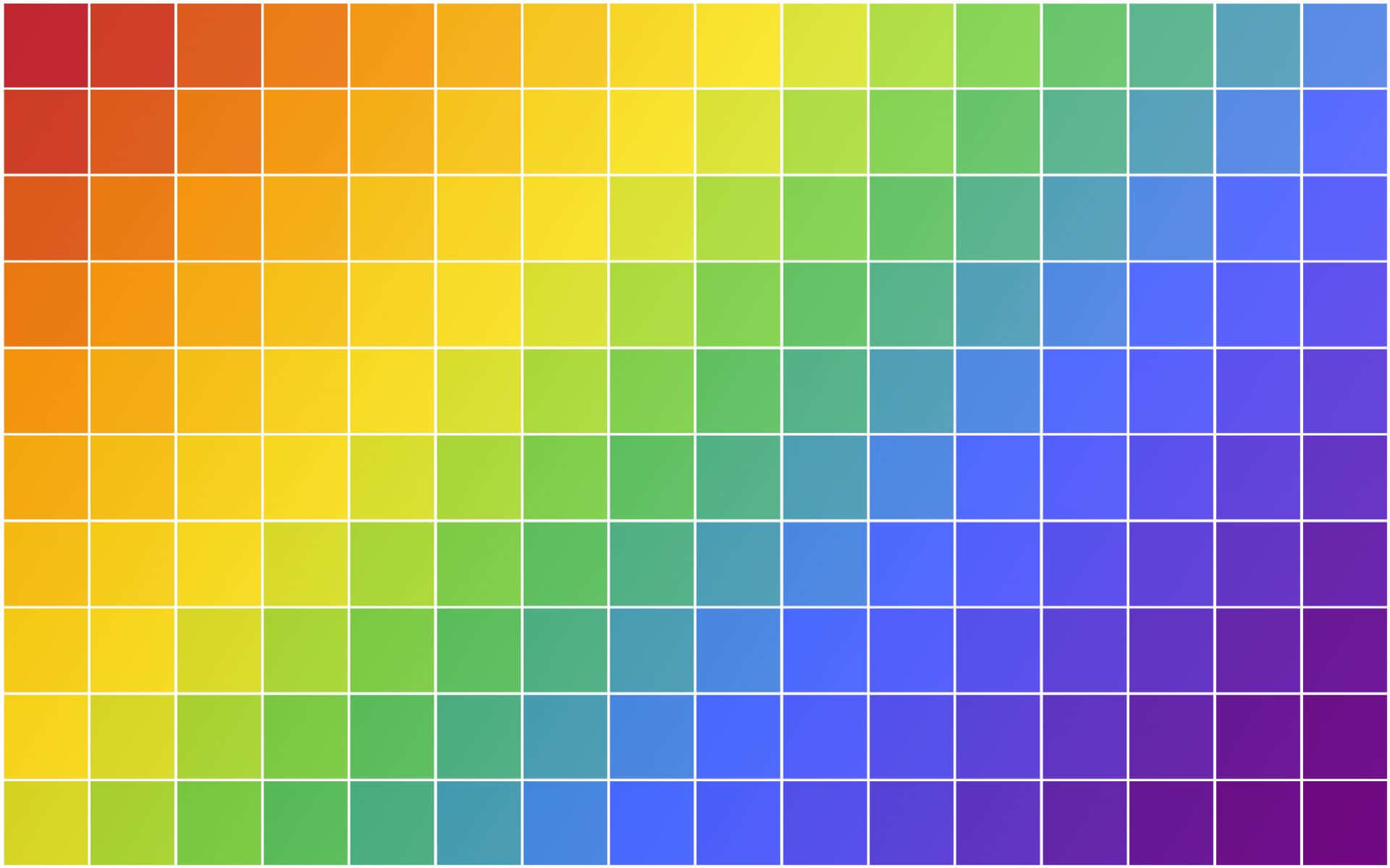 Rainbow Colours 桌布 壁紙 — 一個充滿活力的色板網格，從紅色平滑過渡到黃色、綠色、藍色再到紫色。