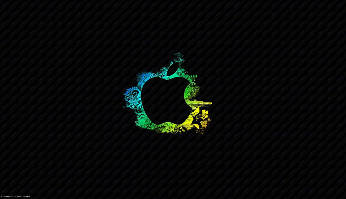 蘋果 桌布 壁紙 — 一個充滿活力的花卉Apple標誌在深色碳纖維紋理背景上發光。