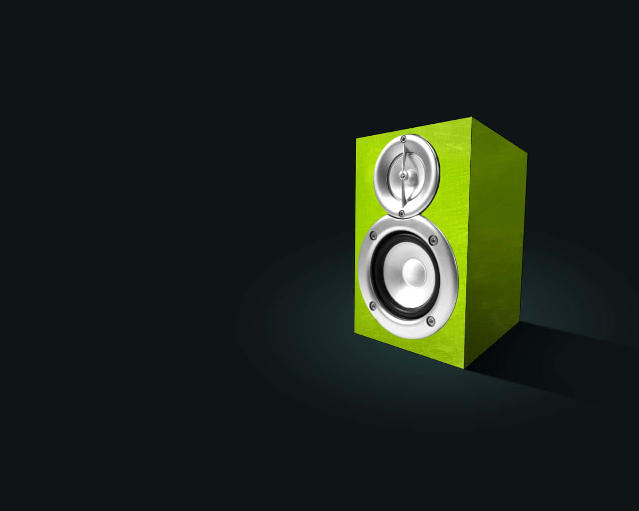 Speaker 桌布 壁紙 — 一個充滿活力的萊姆綠色揚聲器，帶有銀色驅動器，孤立地立在深色背景上。