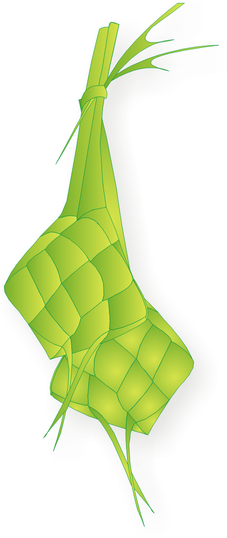 Ketupat 桌布 壁紙 — 一個充滿活力的萊姆綠色編織籃子，帶有菱形圖案，懸掛在深灰色剪影背景上。