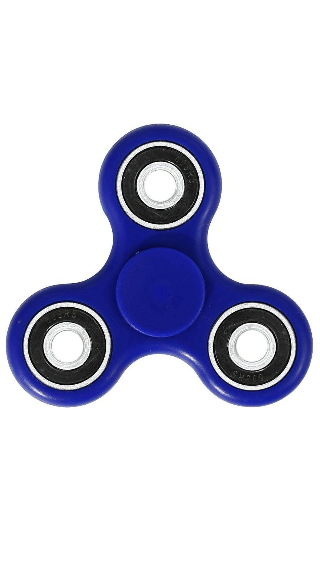 toys 桌布 壁紙 — 一個充滿活力的藍色指尖陀螺，帶有黑色和銀色軸承，在純白色背景上旋轉。
