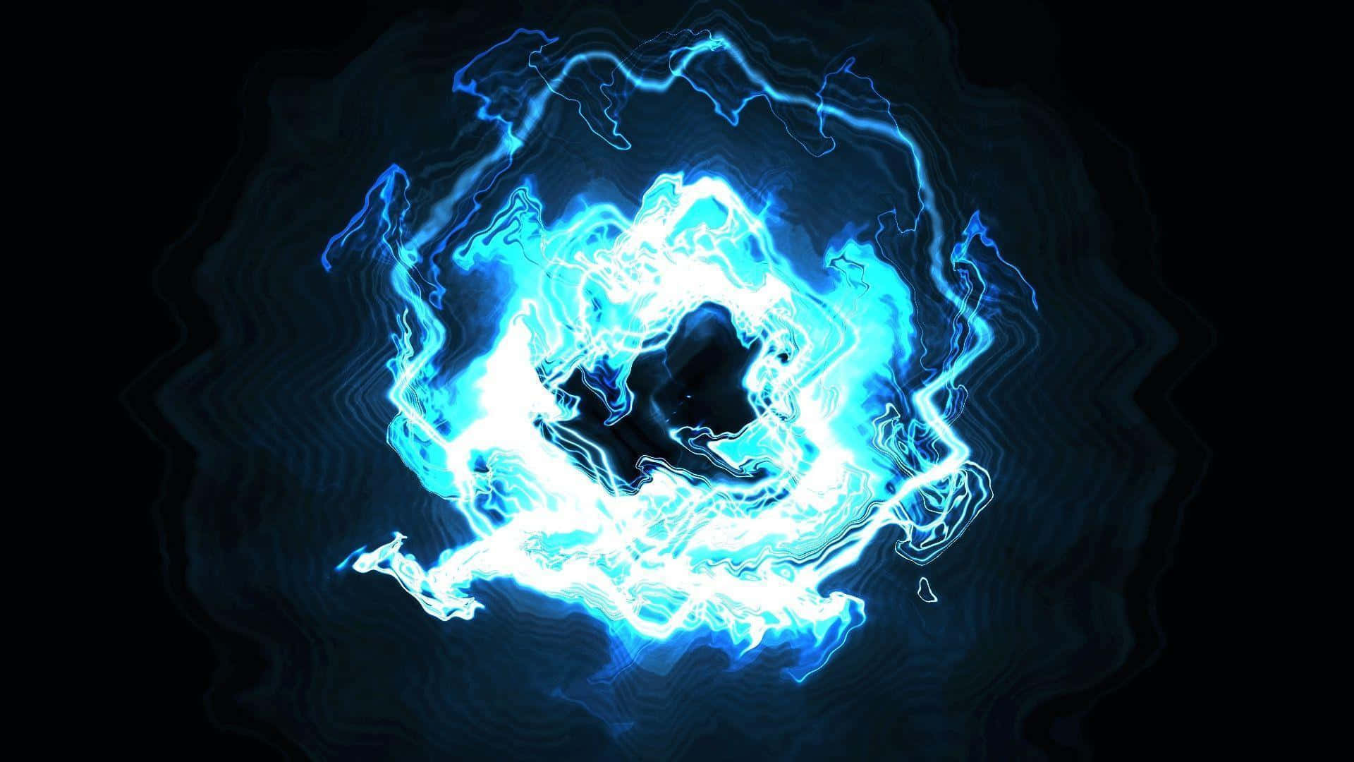 Electric 桌布 壁紙 — 一個充滿活力的藍色電能漩渦在黑暗背景上動態旋轉，帶有發光的閃電狀觸鬚。