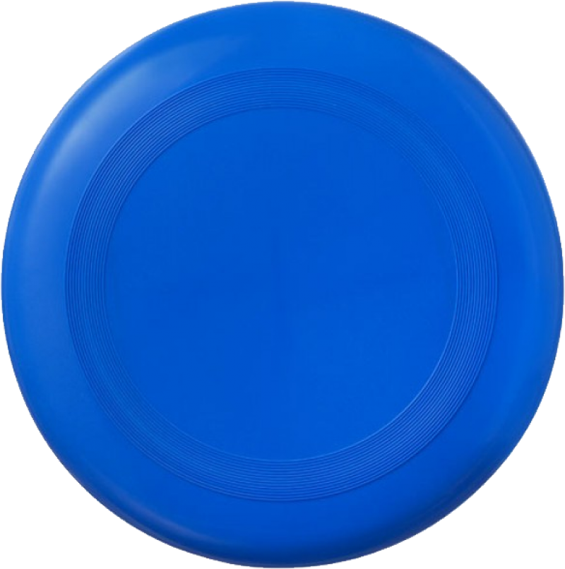 Frisbee 桌布 壁紙 — 一個充滿活力的藍色飛盤，帶有同心圓脊線，在純白色背景上以俯視角度拍攝。