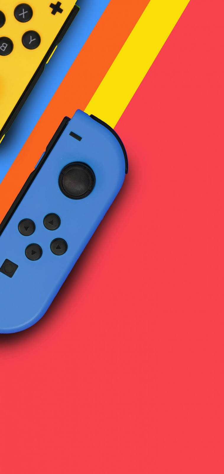 藍黃色Nintendo Switch控制器在彩色條紋背景上。 — 任天堂Switch 動圖 壁紙