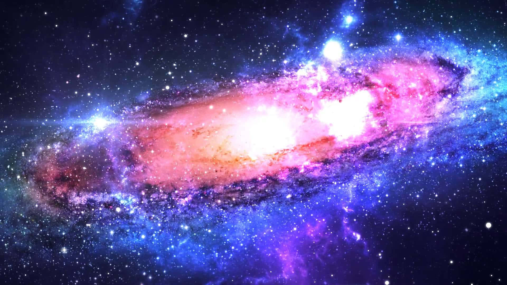 High Resolution Galaxy 桌布 壁紙 — 一個充滿活力的螺旋星系，在星空中閃耀著粉紅色和藍色的星雲。