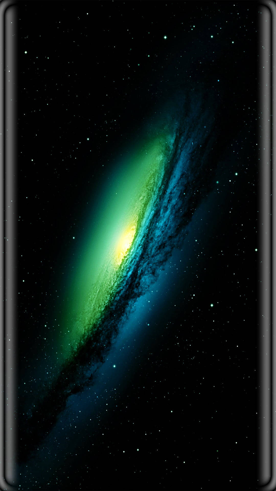 銀河 桌布 壁紙 — 一個充滿活力的螺旋星系在星場背景下發出綠色和藍色的光芒，構成宇宙場景。
