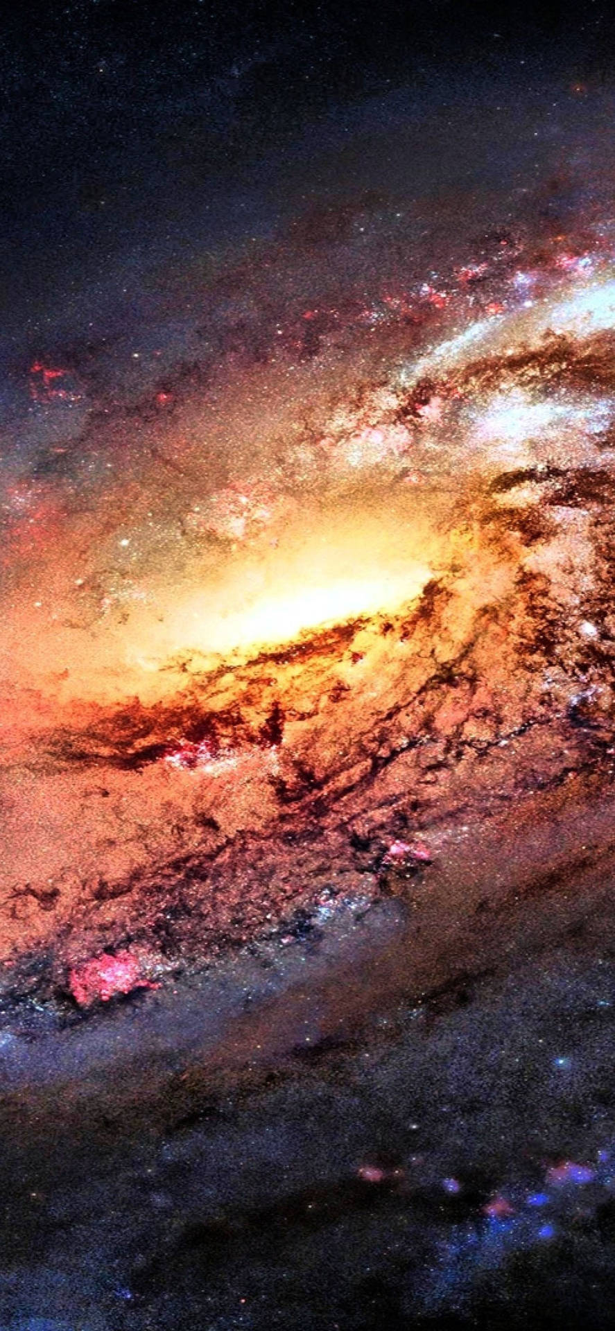一個色彩繽紛的螺旋星系，在深空中擁有發光的氣體和恆星雲。