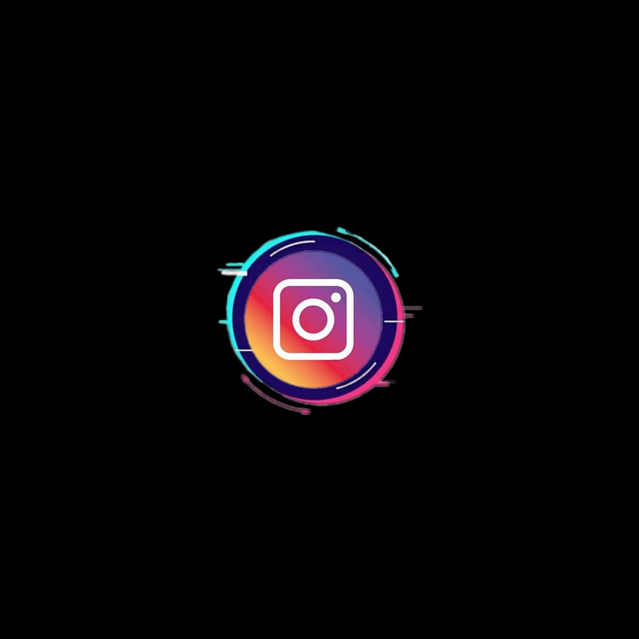 Instagram 桌布 壁紙 — 一個充滿活力的霓虹漸變Instagram標誌，帶有故障效果，居中於黑色背景上。
