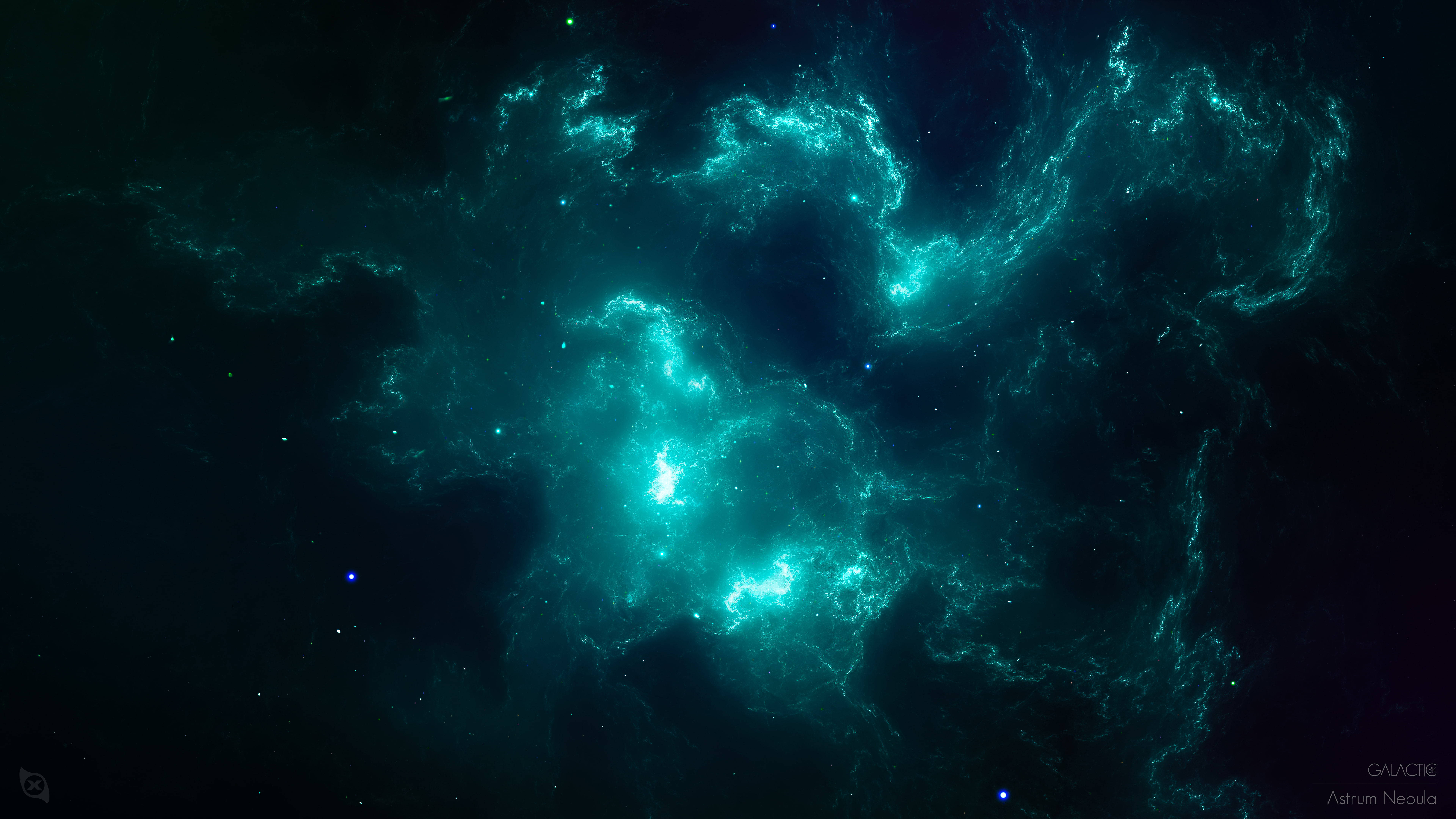 Windows 11 4K 桌布 壁紙 — 一個充滿活力的青綠色星雲，在深邃的宇宙虛空中，伴隨著發光的氣體和散落的星星旋轉。