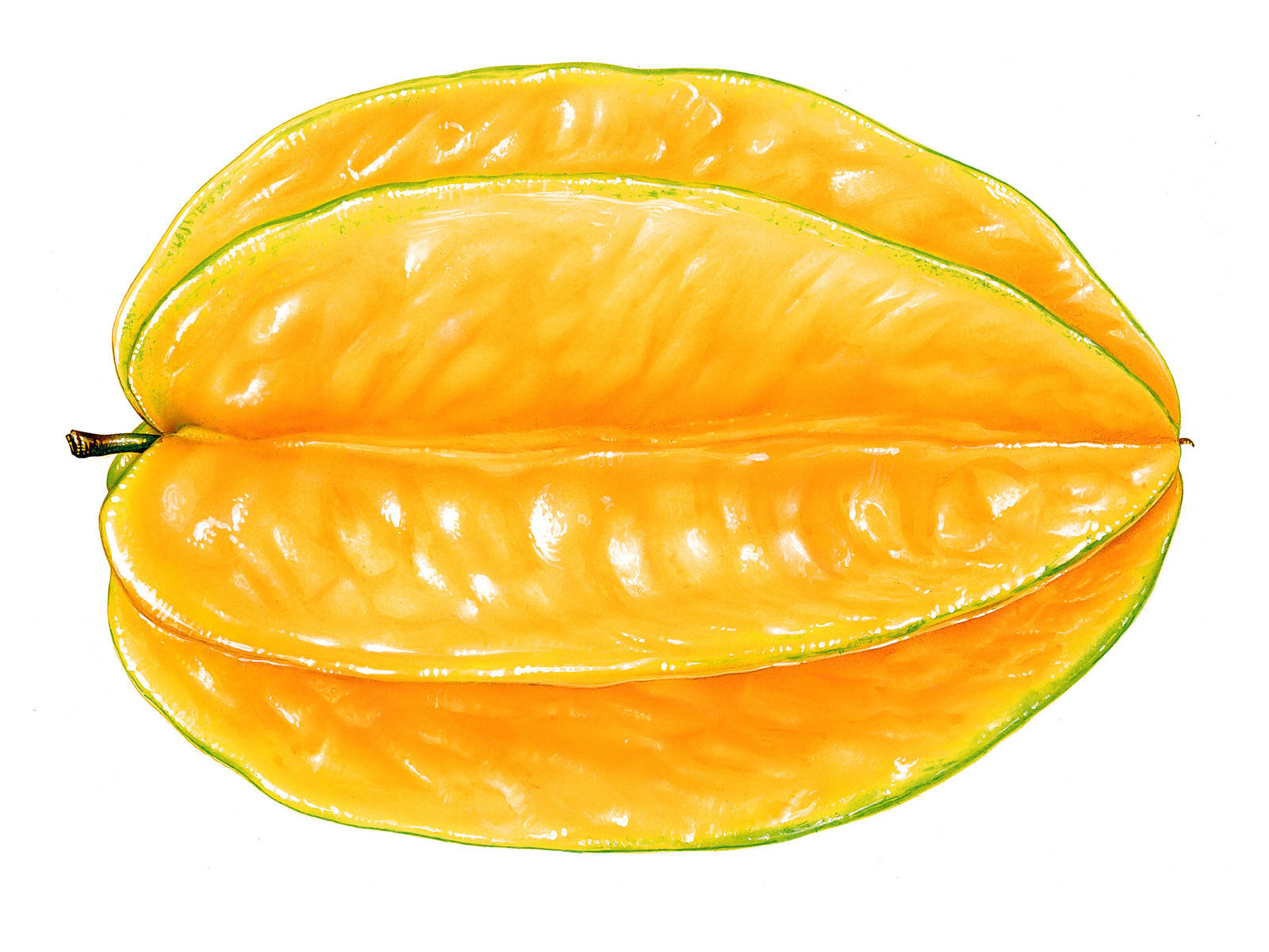 Fruit 桌布 壁紙 — 一個充滿活力的黃色楊桃切成兩半，在潔白的背景上展現多汁的果肉。