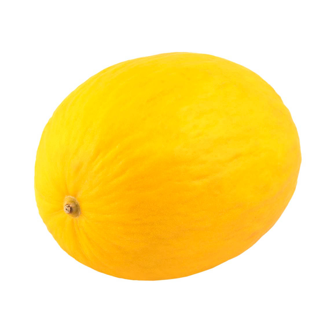 Fruit 桌布 壁紙 — 一個充滿活力的黃色蜜瓜，帶有紋理的外皮和莖，居中放在純白色背景上。