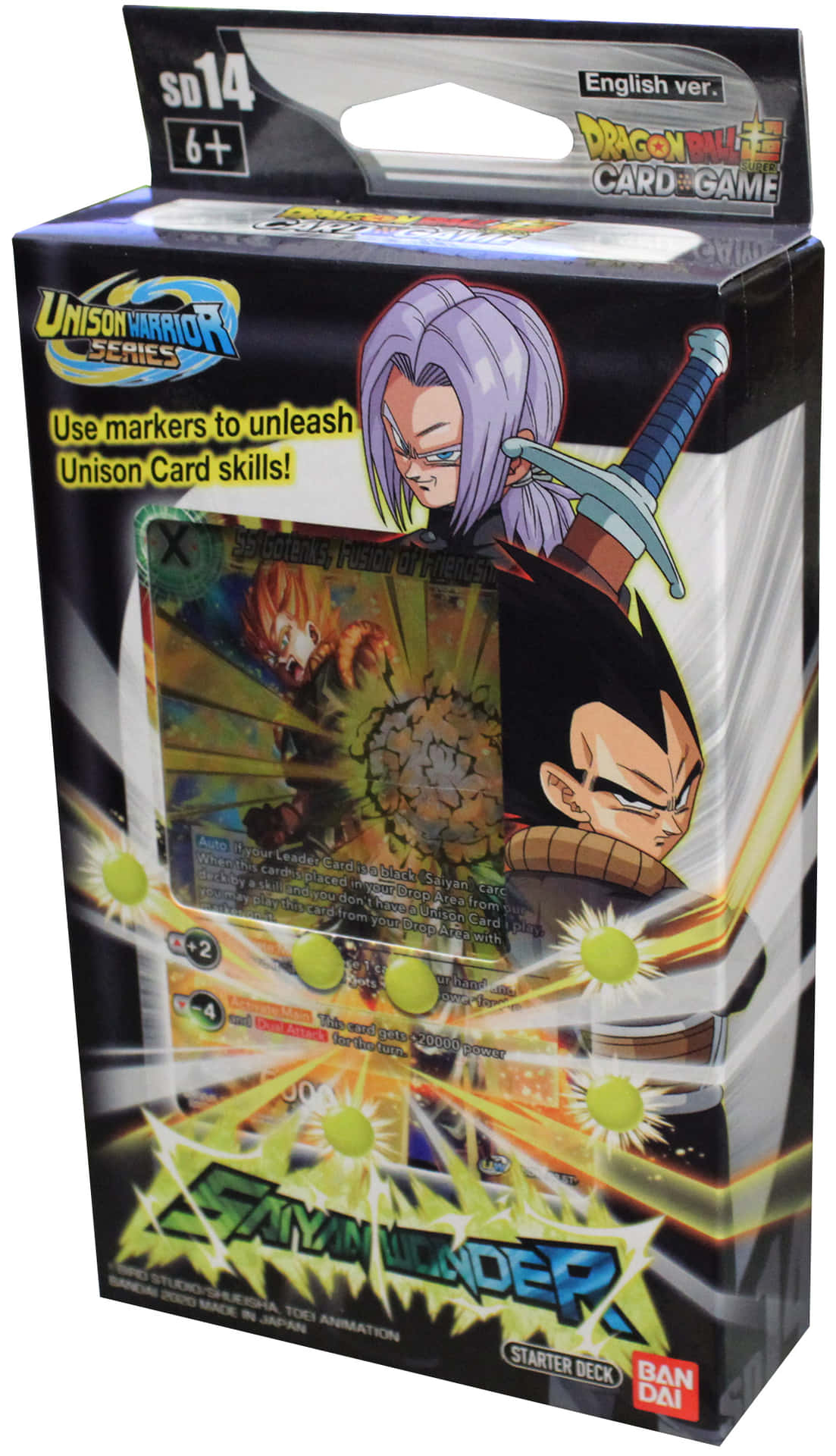 Dragon Ball Super Games 桌布 壁紙 — 一個充滿活力的龍珠卡牌遊戲起始牌組盒， featuring 動漫角色，帶有發光能量效果和大膽的漫畫風格藝術作品。
