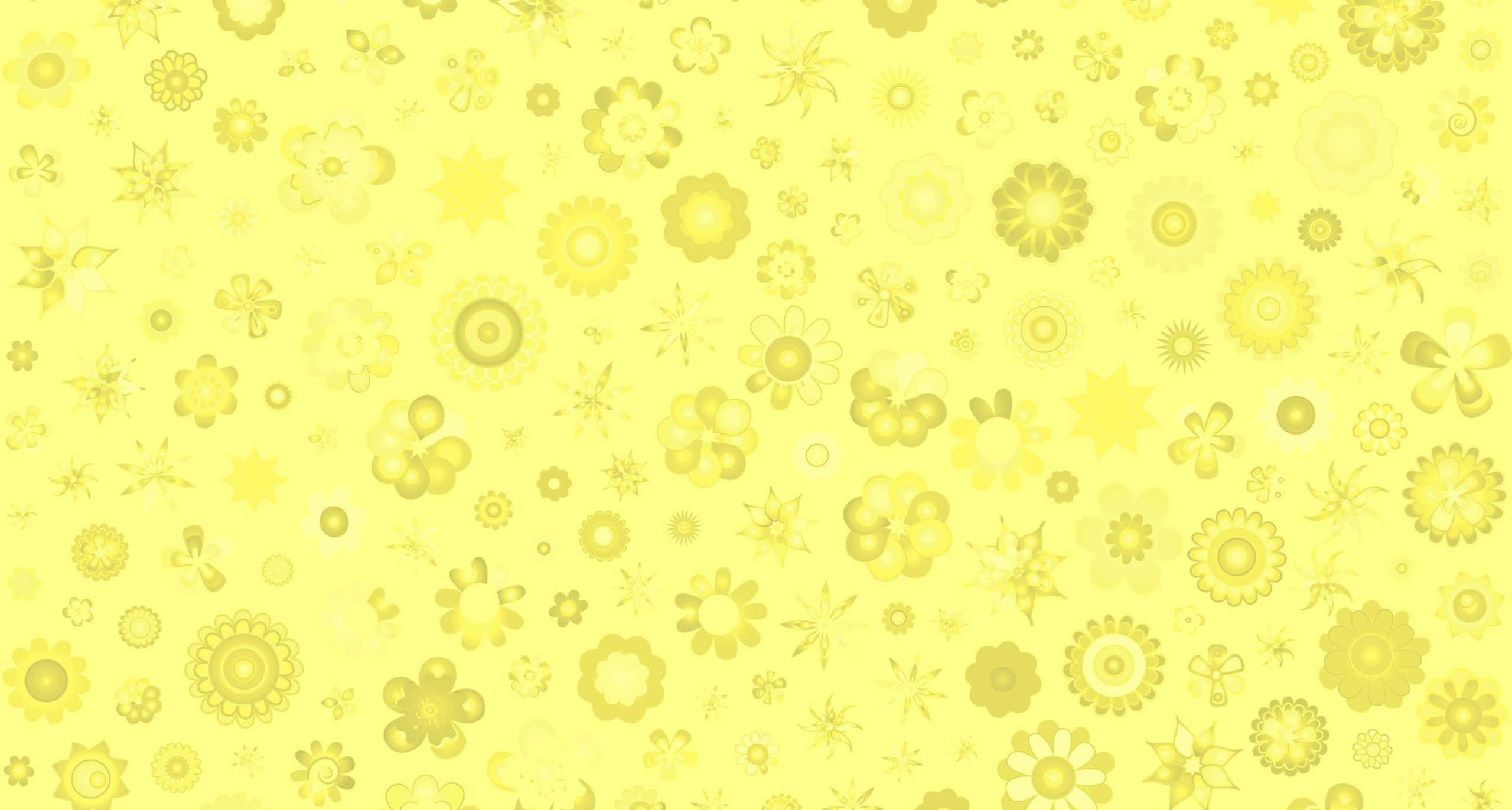 Yellow Pattern 桌布 壁紙 — 一個充滿重複風格化花朵和圓形圖案、色調各異的歡快黃色壁紙圖案。