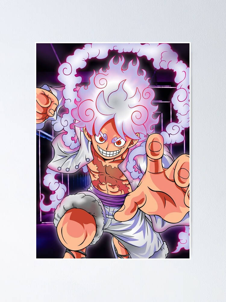 Luffy 桌布 壁紙 — 一個兇猛的動漫角色，擁有尖刺的白髮和發光的眼睛，在動態戰鬥姿勢中釋放出旋轉的粉紅色能量光環。
