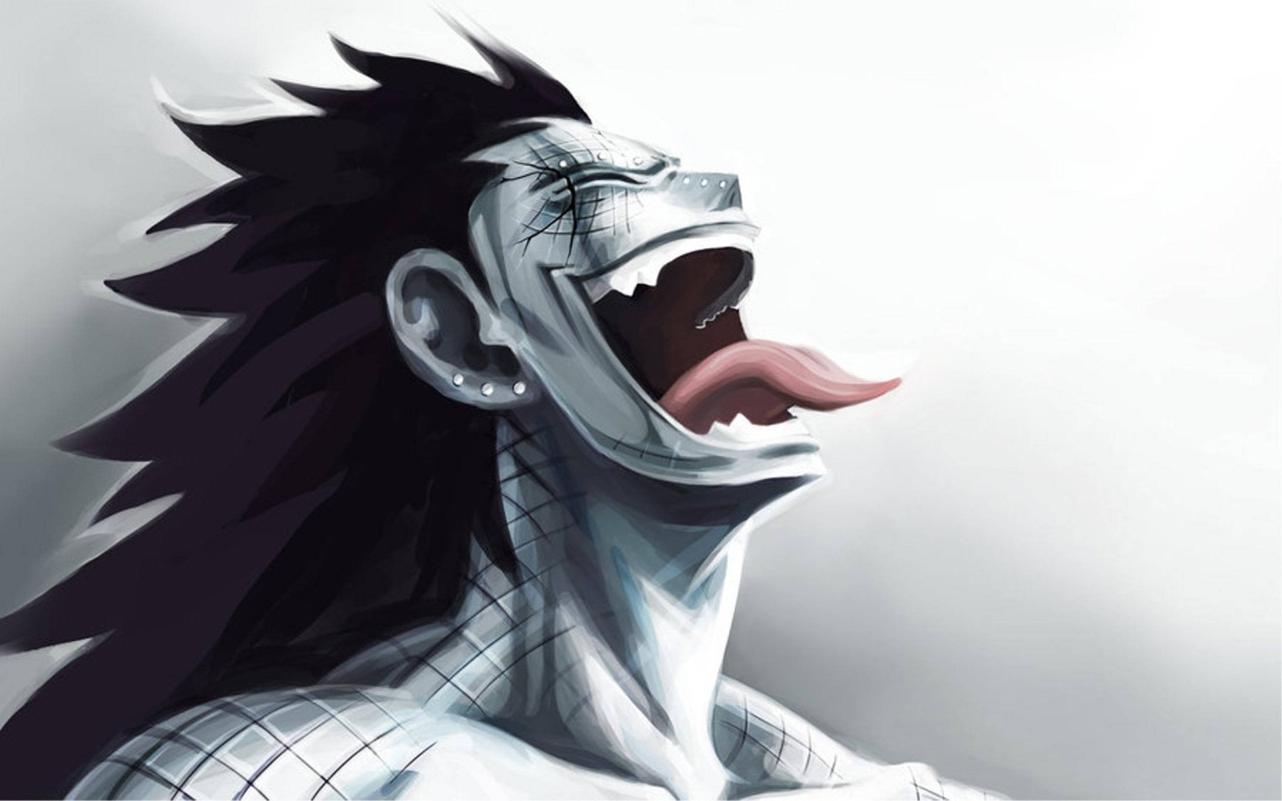 Fairy Tail Characters 桌布 壁紙 — 一個兇猛的動漫角色，有著刺蝟般的黑色頭髮和張開的嘴巴，在純白色背景前狂笑。