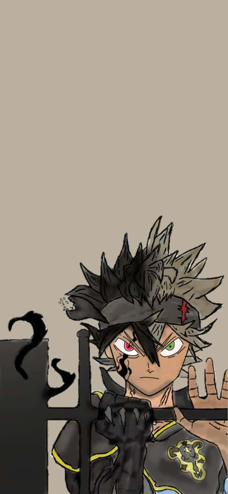 Demon Slayer Half-demon 桌布 壁紙 — 一個兇猛的動漫角色，有著尖刺頭髮和異色瞳，在純米色背景上握著一把劍。