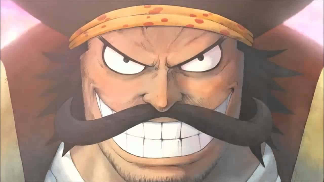 King Of The Pirates 桌布 壁紙 — 一個兇猛的動畫海盜的特寫，他有濃密的鬍鬚和憤怒的眼睛，正猛烈地瞪視。