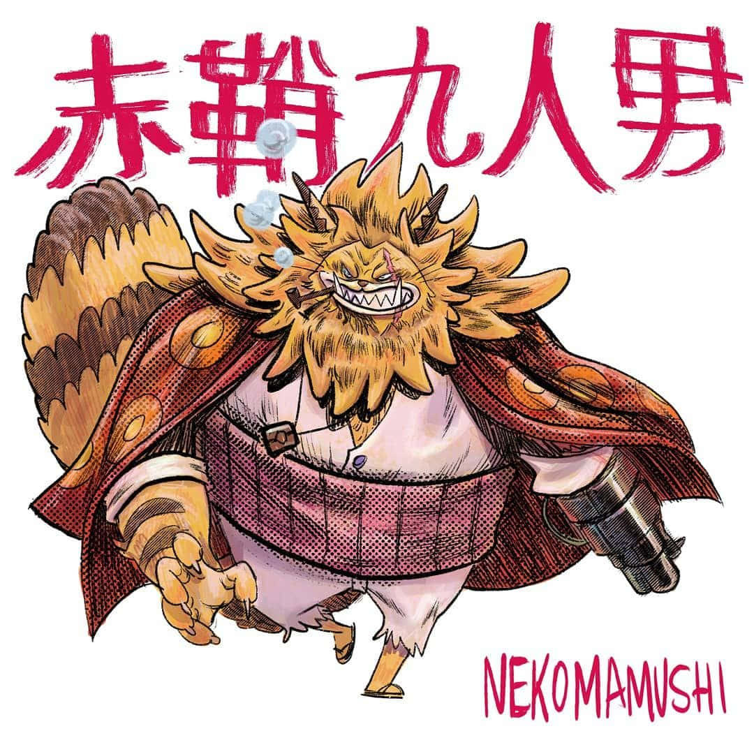 Nekomamushi 桌布 壁紙 — 一個兇猛的擬人化貓戰士，擁有尖刺金色毛髮和紅色斗篷，在白色背景前威風凜凜地站立。