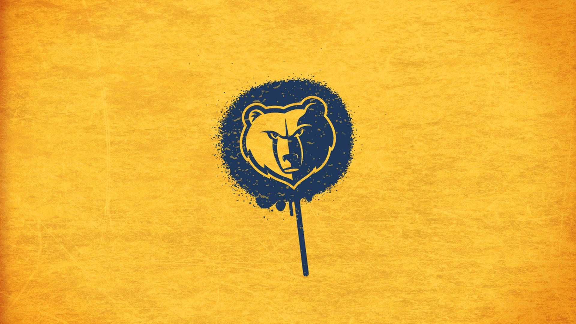 Grizzlies 桌布 壁紙 — 一個兇猛的熊頭標誌，以藍色油漆飛濺在紋理黃色背景上。