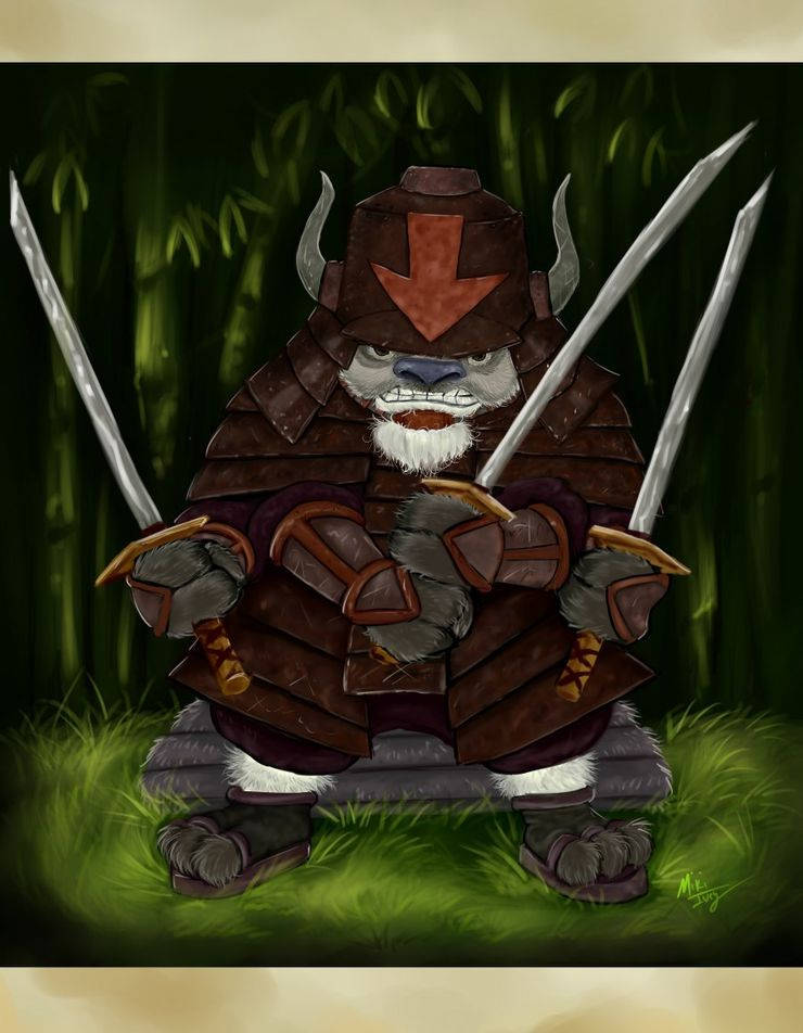 Appa 桌布 壁紙 — 一個兇猛的裝甲野豬戰士手持雙劍，站在竹林之中，腳下閃爍著綠色的光芒。