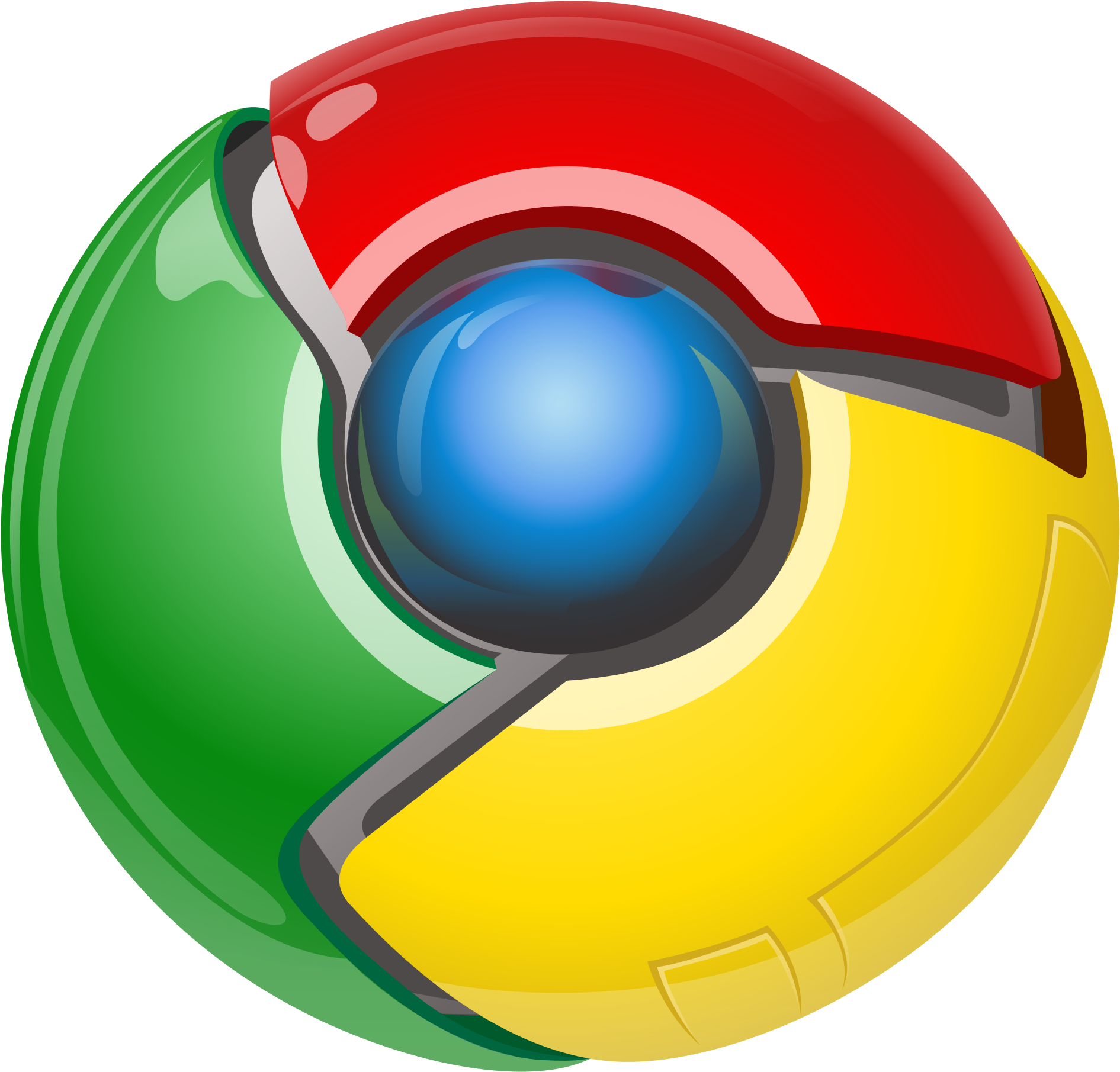 Chrome 桌布 壁紙 — 一個光亮的Chrome瀏覽器標誌，紅色、綠色和黃色部分圍繞著中央的藍色球體。
