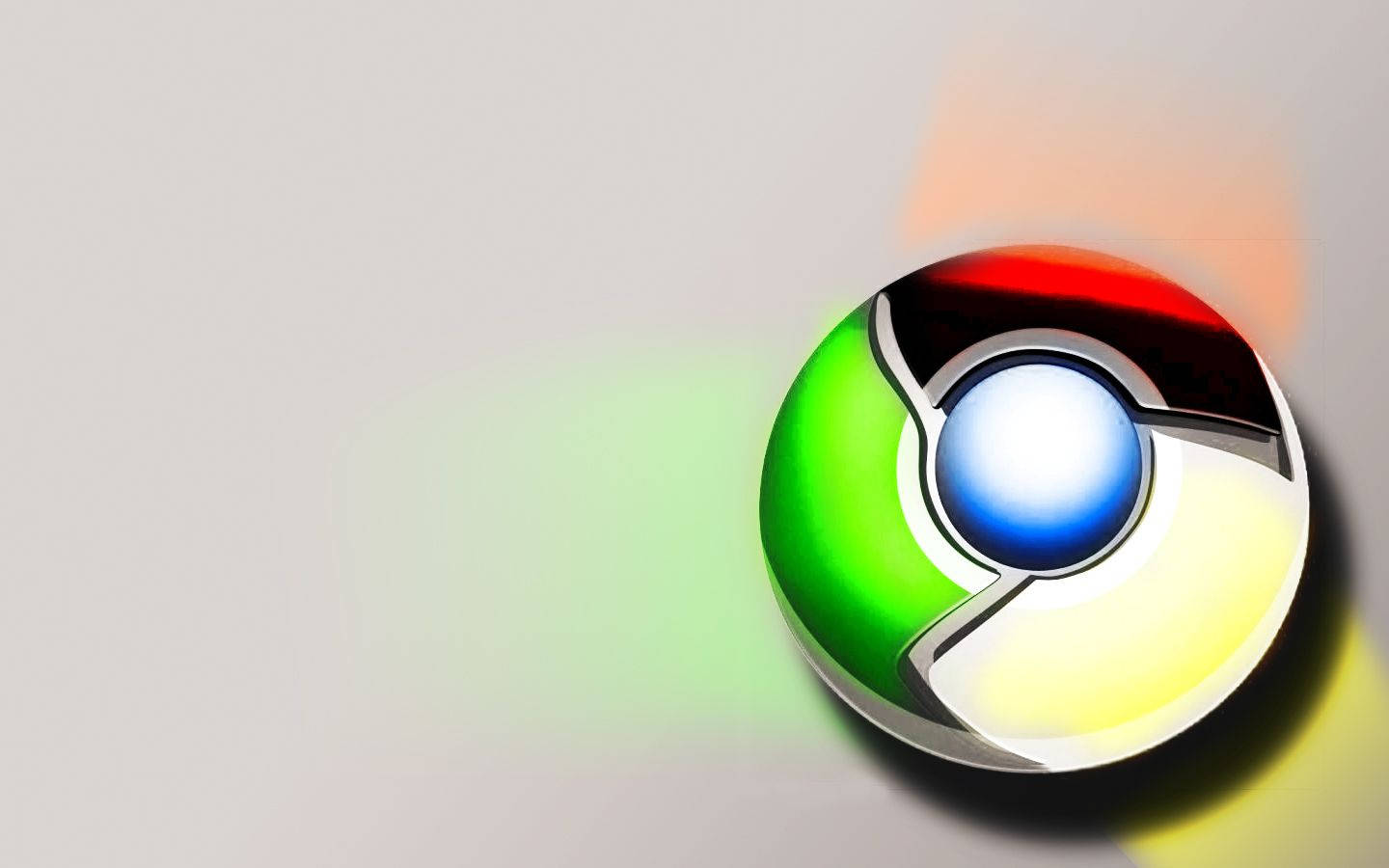 Google Chrome 桌布 壁紙 — 一個光滑的Google Chrome標誌在純灰色背景上發出鮮豔的彩色光芒。