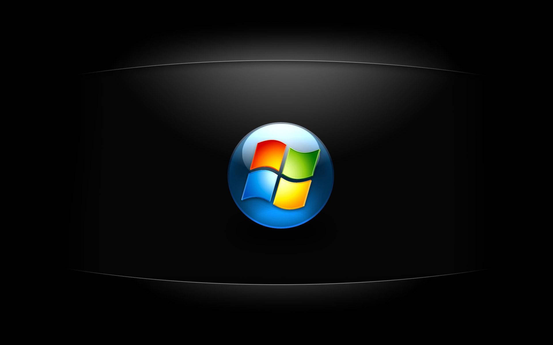 Dark Windows 桌布 壁紙 — 一個光滑的Windows標誌在深色彎曲螢幕背景上發出鮮豔色彩的光芒。