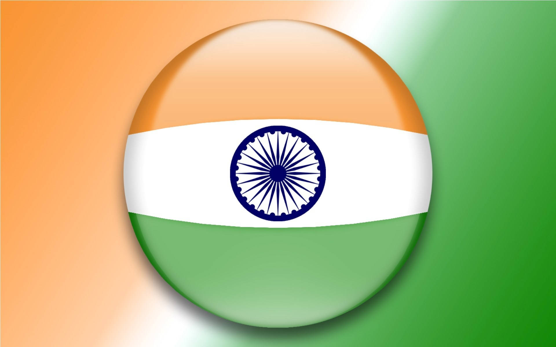 Indian 桌布 壁紙 — 一個光滑的圓形按鈕，顯示印度三色旗，白色帶中央有阿育王法輪。