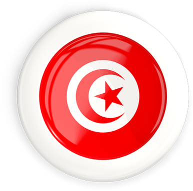Tunisia 桌布 壁紙 — 一個光滑的圓形按鈕在黑色背景上顯示帶有新月和星星的紅白突尼西亞國旗。