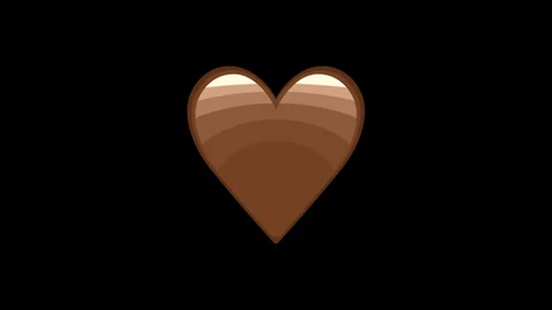 一個巧克力心形圖標，帶有漸變陰影，背景為黑色。 — 棕色愛心 GIF 壁紙
