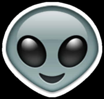 表情符號 桌布 壁紙 — 一個光滑的灰色外星人表情符號，有著黑色大眼和微笑的嘴巴，背景為黑色。