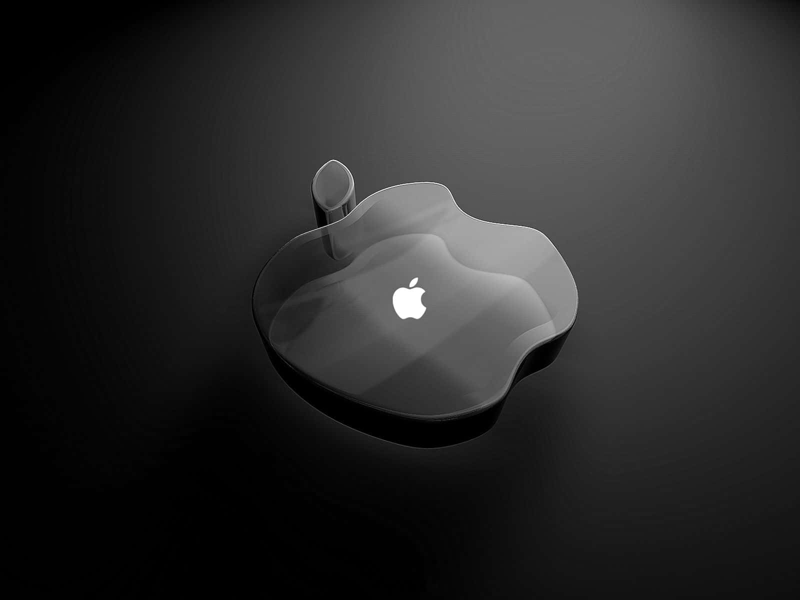 Best Apple 桌布 壁紙 — 一個光滑的玻璃Apple標誌，帶有發光的白色徽章，位於深色漸變背景的中心。