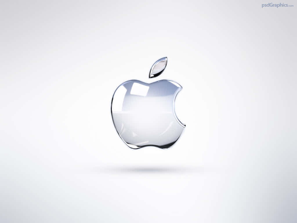 iPhone X Apple Logo 桌布 壁紙 — 一個光滑的玻璃Apple標誌，帶有金屬葉片，漂浮在柔和的白色漸變背景上。