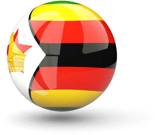 Zimbabwe 桌布 壁紙 — 一個光滑的球體展示了辛巴威鮮豔的國旗，帶有紅色、黃色和黑色條紋，以及白色背景上的金色徽章。