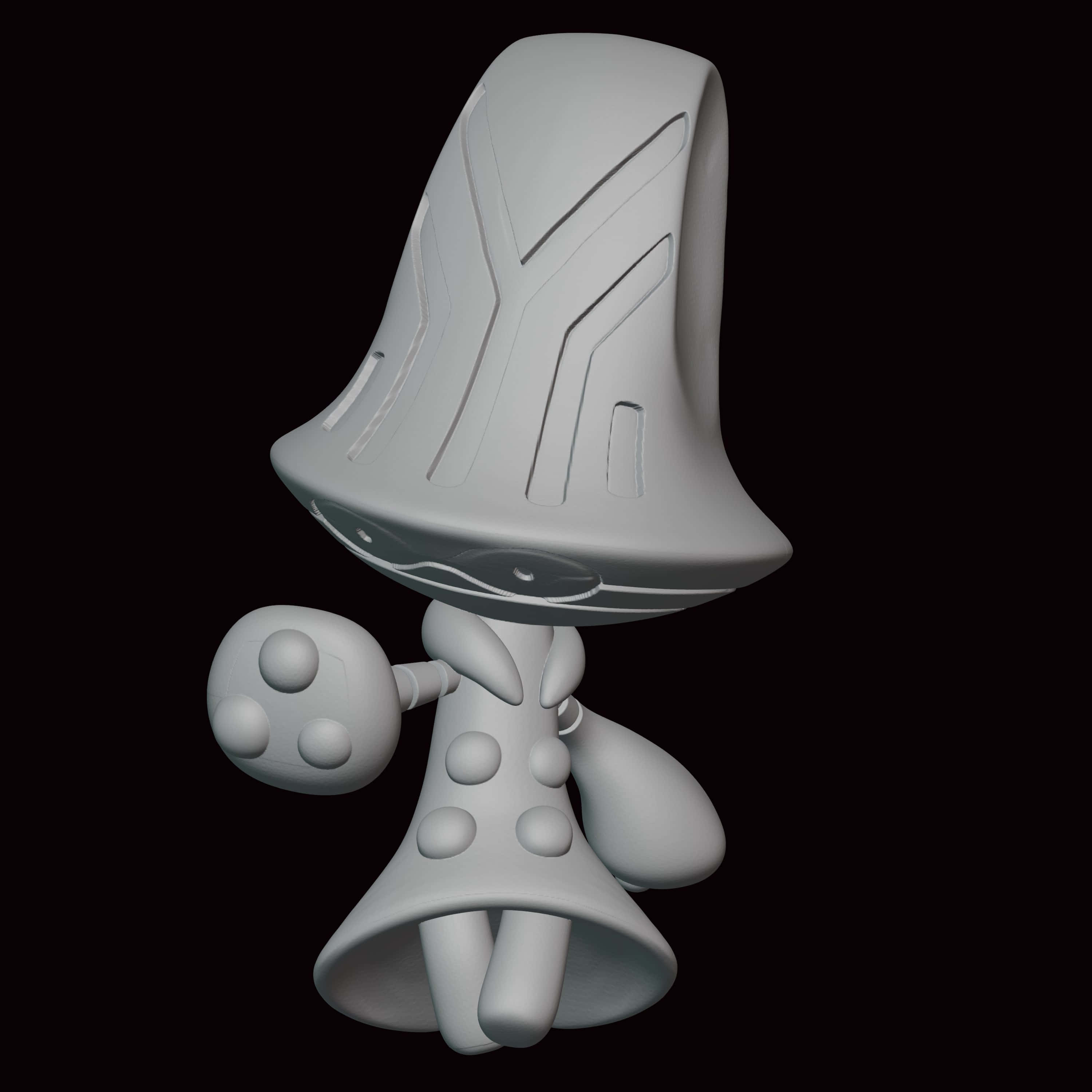 寶可夢 桌布 壁紙 — 一個光滑的白色3D渲染外星生物，帶有幾何圖案和球根狀肢體，背景為黑色。