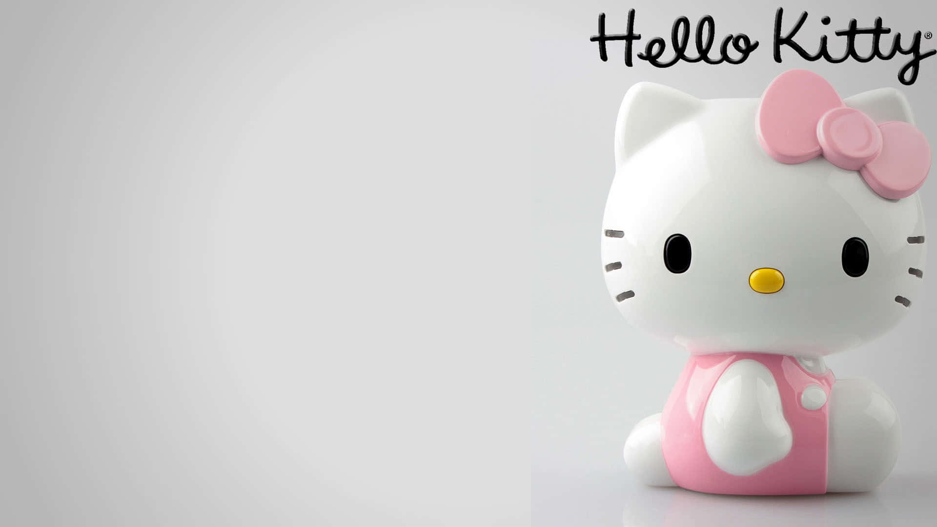Hello Kitty 桌布 壁紙 — 一個光滑的白色Hello Kitty公仔，戴著粉紅色蝴蝶結和裙子，坐在柔和的漸變背景上。
