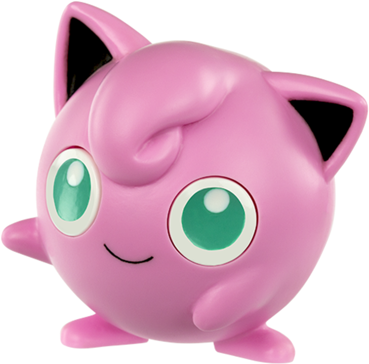 胖丁 桌布 壁紙 — 一個光滑的粉紅色 Jigglypuff 公仔，擁有大大的綠色眼睛和溫柔的微笑，背景為黑色。