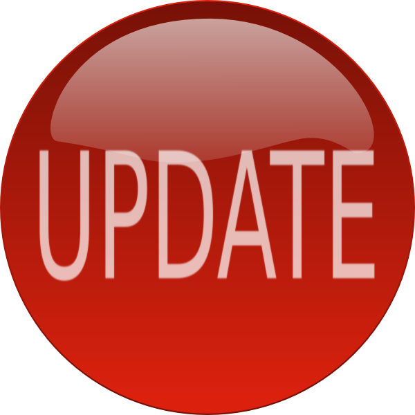 Update 桌布 壁紙 — 一個光滑的紅色圓形按鈕，中央有粗體白色字母 UPDATE，位於純白色背景上。