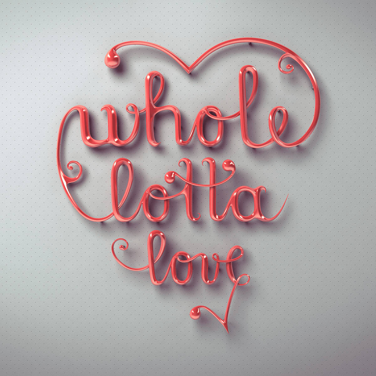 光滑的紅色霓虹字母拼出 whole lotta love 成心形在灰色牆上。 — 字型 GIF 壁紙