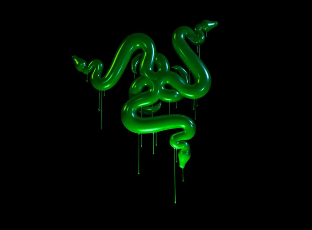 Halloween Slime 桌布 壁紙 — 一個光滑的霓虹綠色三頭蛇標誌在黑色背景上滴落液體。