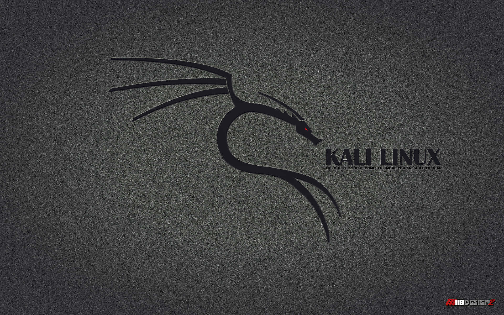 Kali Linux 桌布 壁紙 — 一個光滑的黑色 Kali Linux 龍標誌，帶有發光的紅色眼睛，位於紋理深灰色背景上。