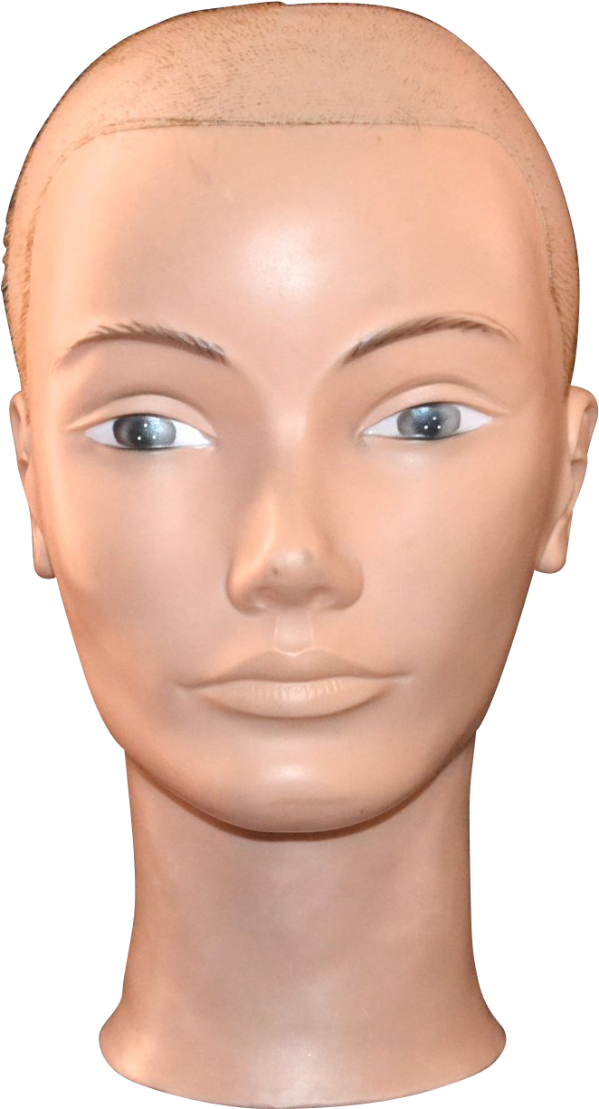 mannequin 桌布 壁紙 — 一個光滑禿頭的人體模型頭部，帶有中性表情和藍色眼睛，背景為黑色。