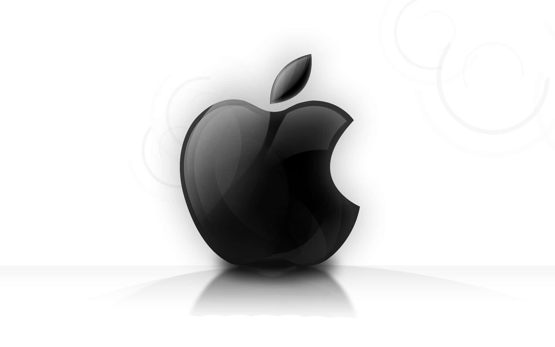 iPhone X Apple Logo 桌布 壁紙 — 一個光滑黑色Apple標誌帶有光澤表面，居中放置在白色表面上，投射出柔和陰影和反射。